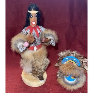 Vintage Hopi Kachina Doll 8" Artist Signed EU Rain Bowl